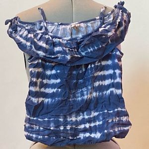 Ruffle blue and white tie dye cold shoulder top, 💯 % rayon